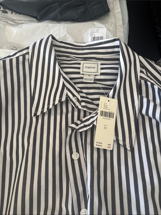 Maeve Tops - Maeve Black and White Vertical Stripe Button-Up Blouse